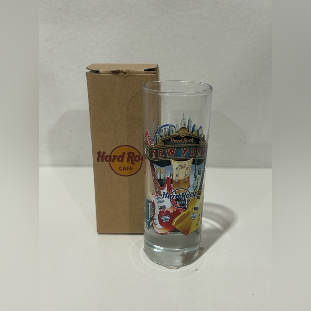Hard Rock Cafe Blue and Brown Logo Shot Glass New York